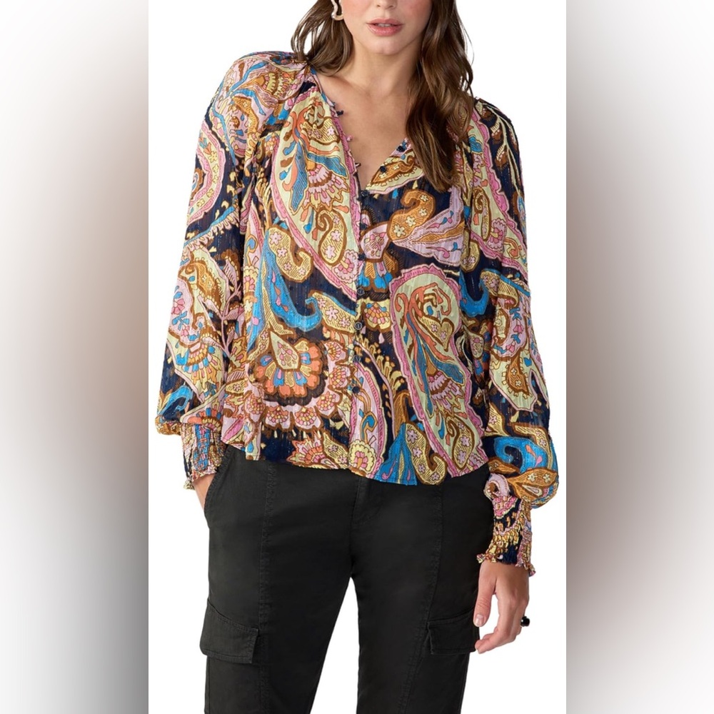 Sanctuary Sheer Boho Paisley Button Blouse Size 3X NWT